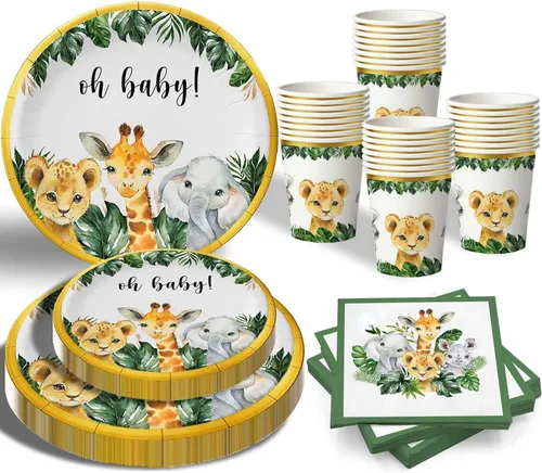 Platos para baby shower de safari, decoración dorada de animales de la selva para 24 invitados, suministros temáticos de safari en la selva, platos