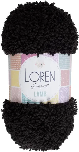 1 Ball Loren - Hilo de tejer de cordero, 100% micro poliéster, 3.5 onzas (3.53 oz) / 109 yardas (328.1 ft), hilo peinado mullido, color negro - R004