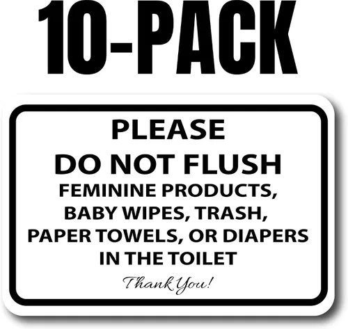 Miniatura 2 de Letreros adhesivos con texto en inglés «Please Do Not Flush Thank You» para baño, 6 x 4 pulgadas, paquete de 10 unidades, vinilo de grado industrial