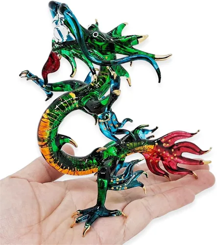 Miniatura 12 de Figura de cristal de dragón asiático chino azul verde oscuro de 2 pulgadas, estatua soplada a mano, decoración de mesa, única coleccionable
