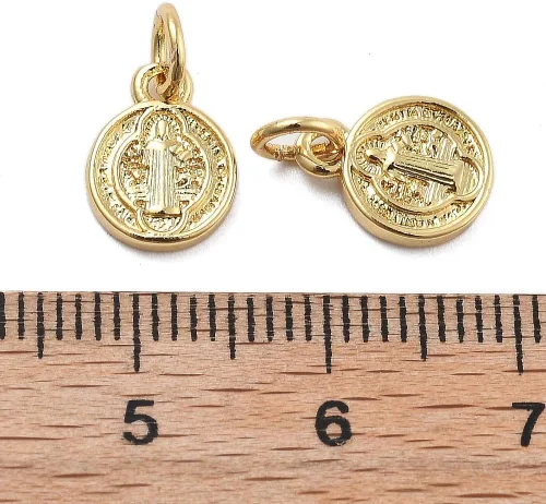 Miniatura 9 de KitBeads 30 dijes chapados en oro de la cruz de Jesús, colgantes de medalla de San Benito, dijes de religión de latón para hacer joyas, collares