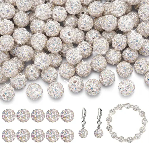 Hicarer 120 cuentas de diamantes de imitación para pulseras, fabricación de bolígrafos de 0.394 pulgadas (0.394 in) de cristal brillante, arcilla de