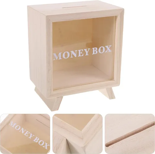 Miniatura 8 de Zerodeko Banco de monedas de madera, alcancía de madera, marco de madera, caja de sombras, caja de ahorro de dinero, caja de dinero, tarro