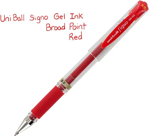 Miniatura 4 de Pluma de punta rodante Uni-Ball Signo UM-153, tinta de gel, con Punta amplia, de 1.0 mm, paquete de 3 unidades, Tinta roja