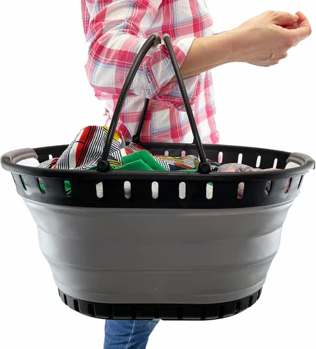 Miniatura 7 de SAMMART Cesta plegable de plástico para la ropa sucia de 25 litros (6.6 galones), contenedor de almacenamiento plegable y organizador, cesta