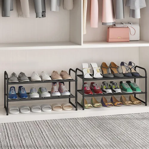 Miniatura 7 de Simple Trending - Zapatero apilable de 2 niveles, organizador de almacenamiento para zapatos de metal, negro
