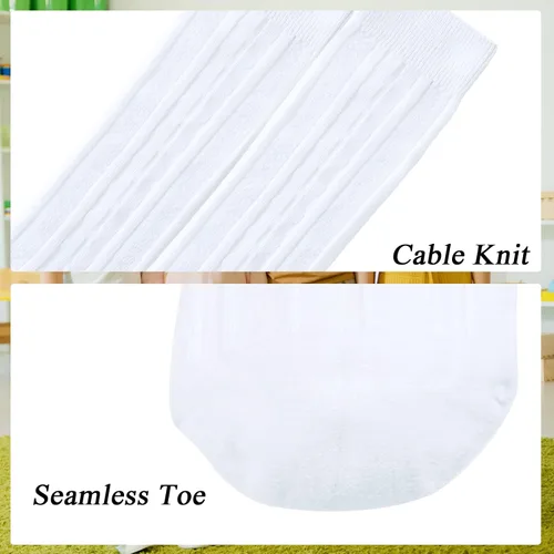 Miniatura 5 de Calcetines altos hasta la rodilla para niñas, punto trenzado, acanalados, para uniforme escolar, paquete de 36, calcetines de tubo sin costuras