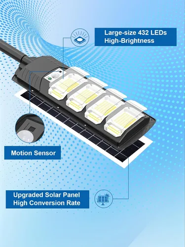 Miniatura 5 de 432LEDS - Farola solar para exteriores IP67Waterfroof, 6500K luces solares de inundación al aire libre del atardecer al amanecer, sensor