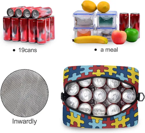 Miniatura 4 de Bolsas de almuerzo coloridas de conciencia sobre el autismo para mujeres y hombres, lonchera aislada reutilizable, correas de hombro ajustables