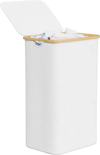 Miniatura 21 de SpaceAid Cesta de lavandería con tapa, 110L de gran capacidad, cesta alta para ropa con asas de bambú, cesta plegable para dormitorio, baño, Negro