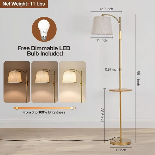 Miniatura 6 de AIDENOEY Lámpara de pie totalmente regulable para sala de estar, lámpara de pie con interruptor giratorio con mesa y pantalla beige de lino, Dorado-1