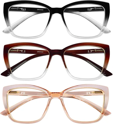 Miniatura 7 de Gafas de lectura para mujer, paquete de 3 lentes de lectura a la moda de gran tamaño para mujer, lentes de ojo de gato con bisagra de resorte A1