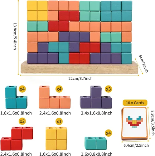 Miniatura 2 de Rompecabezas de bloques de madera, juego de apilamiento de juguetes Montessori, rompecabezas educativos preescolares para niños pequeños y niños
