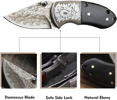 Miniatura 5 de STARDW Cuchillo de bolsillo plegable pequeño para hombres y mujeres, cuchillo utilitario plegable con patrón de damasco, cortador de cajas, cuchillo