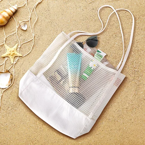 Miniatura 5 de Zingtto - Bolso de playa de malla de lona, bolso de hombro plegable para playa