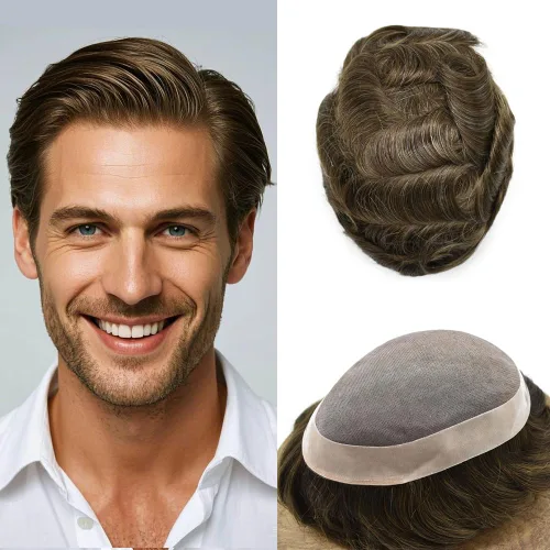 Miniatura 71 de Mens Toupee Hair Piece For Men Fine Mono Men Hair System Toupee For Men Hair Piece Real Human Hair System For Men Protesis Capilar Para Hombre 6x9