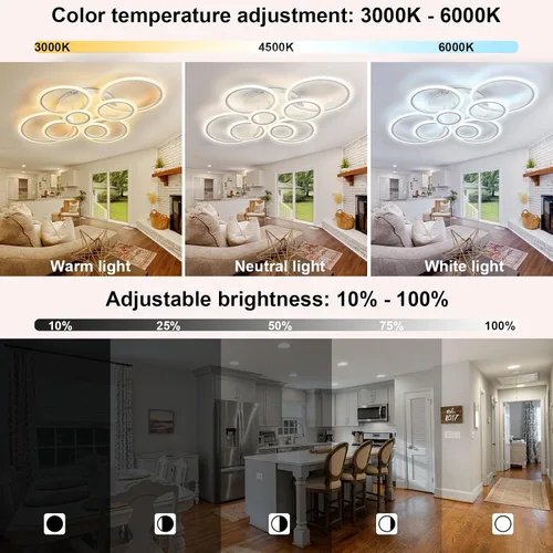 Miniatura 2 de Lámpara de techo LED moderna de 41 pulgadas con control remoto regulable de 8 anillas, lámpara de techo blanca empotrada para sala de estar