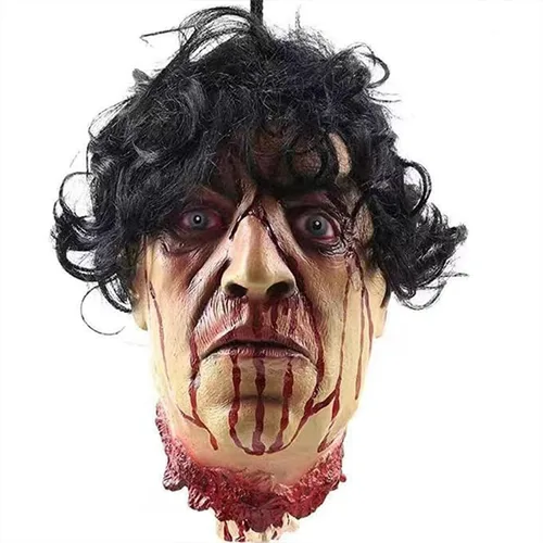 Miniatura 18 de RiceelSor Decoración colgante de cabeza dividida para Halloween, diseño de cadáver sangriento, de terror, de tamaño real, con peluca, disfraz