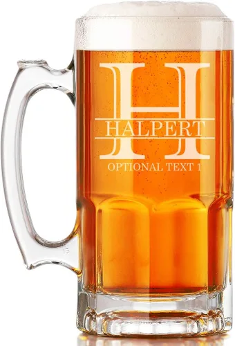 Miniatura 23 de Taza de cerveza de vidrio con monograma grabado personalizado, 34 onzas, Día del Padre, monograma, nombre personalizado, regalos de cerveza Claro