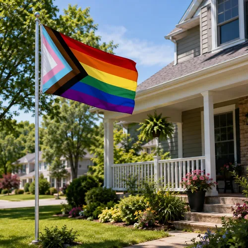 Miniatura 2 de Bandera de progreso de doble cara del orgullo gay de 2 x 3 pies para exteriores, 3 capas de nailon 320D resistente LGBTQ todo incluido, cabecera