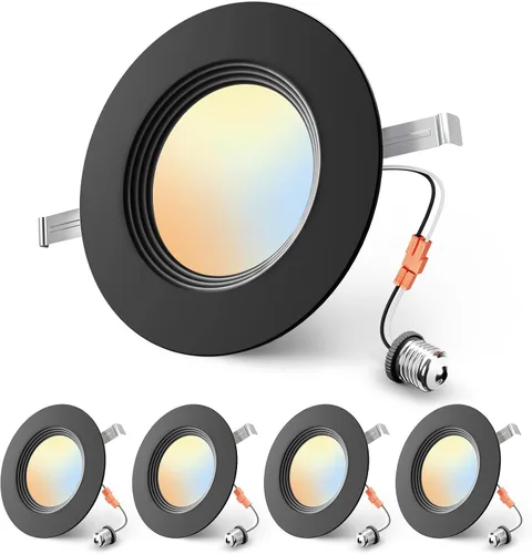 Miniatura 10 de Ensenior Paquete de 4 luces LED de 4 pulgadas, iluminación empotrable LED regulable, temperatura de color ajustable 5CCT (2700K-5000K), 7W = 77W
