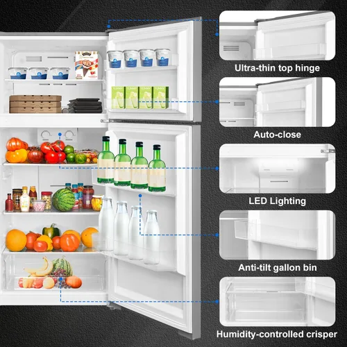 Miniatura 3 de SMETA Refrigerador de montaje superior de 30 pulgadas con congelador, 16.2 pies cúbicos de acero inoxidable de 2 puertas de profundidad, ahorro