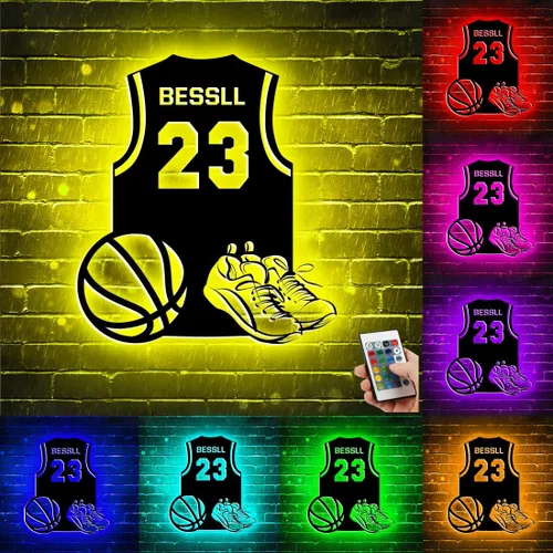 Miniatura 3 de Letrero de neón personalizado de baloncesto, luz nocturna LED de metal de baloncesto para arte de pared, 16 colores cambiantes de baloncesto