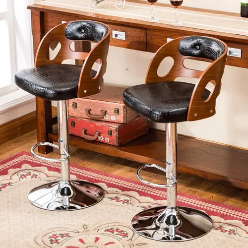 Miniatura 6 de Taburetes de bar con respaldo de madera maciza, taburetes de bar ajustables de cuero giratorios, sillas de bar giratorias con respaldo, silla de bar