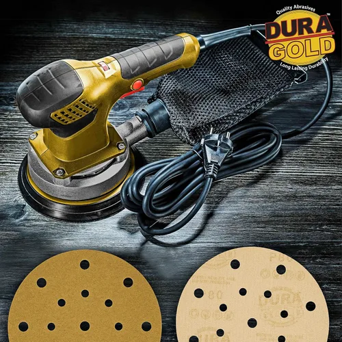 Miniatura 6 de Dura-Gold Discos de lijado dorados de 6 pulgadas de alta calidad, grano 80 (caja de 50), papel de lija de gancho y bucle sin polvo con patrón de 17