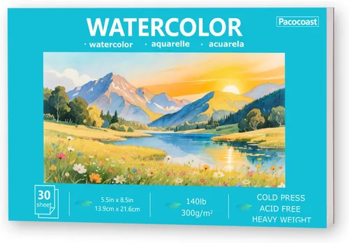 Miniatura 8 de Pacocoast Bloc de papel de acuarela, 9 x 12 pulgadas (300 gsm/140 libras) de prensa en frío, cuaderno de bocetos de color de agua, 20 hojas.