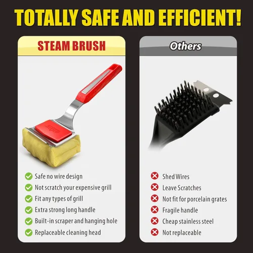 Miniatura 8 de GRILLART Cepillo para parrilla sin cerdas. Cabezal de limpieza reemplazable SteamWizards para barbacoa, herramienta raspadora única de ajuste