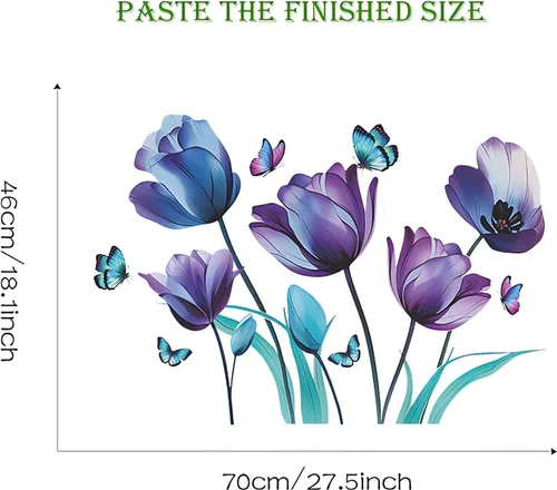 Miniatura 6 de Calcomanías de pared de mariposa con tinta azul y morado, diseño floral de sacinora para bricolaje, vinilo extraíble para despegar y pegar para sala