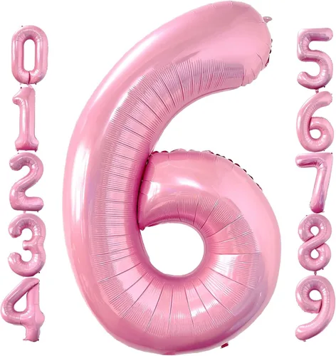 Miniatura 9 de Globos de 40 pulgadas color rosa bebé número 0 de gran tamaño jumbo de papel de aluminio Mylar para helio rosa claro para niñas, suministros