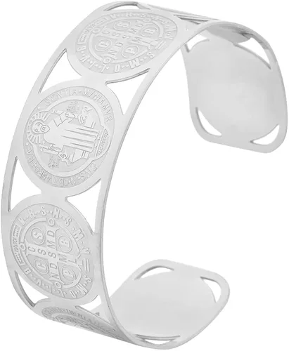 Miniatura 3 de My Daily Styles - Brazalete de acero inoxidable con cruz de San Benito religioso cristiano