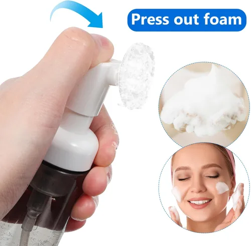 Miniatura 8 de Beaupretty Paquete de 4 botellas de bomba de espuma de viaje de 2 onzas recargables, portátiles, dispensadores de jabón espumosos vacíos para baño