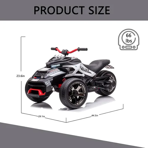 Miniatura 6 de POSTACK Moto de policía para niños de 24 V, vehículo eléctrico con batería de 3 ruedas para niños y niñas, vehículo de paseo con luces LED, música