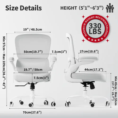 Miniatura 2 de TRALT Silla ergonómica de oficina, silla de escritorio con soporte lumbar ajustable, silla de computadora cómoda de malla con reposabrazos