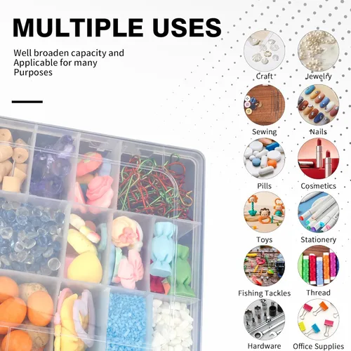 Miniatura 4 de OALCQ Caja organizadora de plástico de 24 rejillas con divisores, caja organizadora de cuentas para manualidades, caja organizadora de aretes