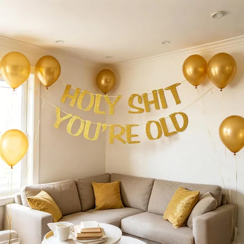 Miniatura 4 de Cartel de decoración de cumpleaños pre-encordado con purpurina dorada sin ensuciar, decoración de fiesta para hombres y mujeres, divertido telón