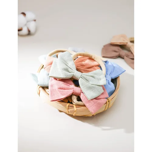Miniatura 7 de Jesries 30 diademas para bebé, lazos para el pelo para niñas, diademas de nailon con lazos de lino, accesorios para la cabeza hechos a mano