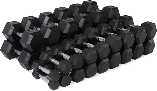 Miniatura 4 de WF Athletic Supply Mancuernas hexagonales con revestimiento de goma con mango cromado contorneado, entrenamiento de cuerpo completo y entrenamiento