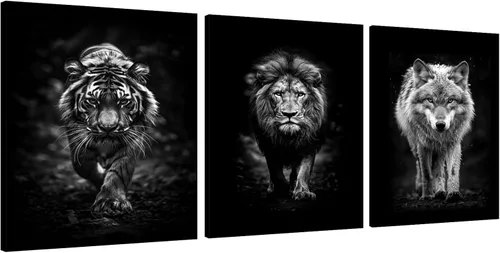 Miniatura 64 de 3 piezas modernas de lienzo de león de animales salvajes, pinturas de retratos de familia de leones, decoración de pared, obras de arte de sala