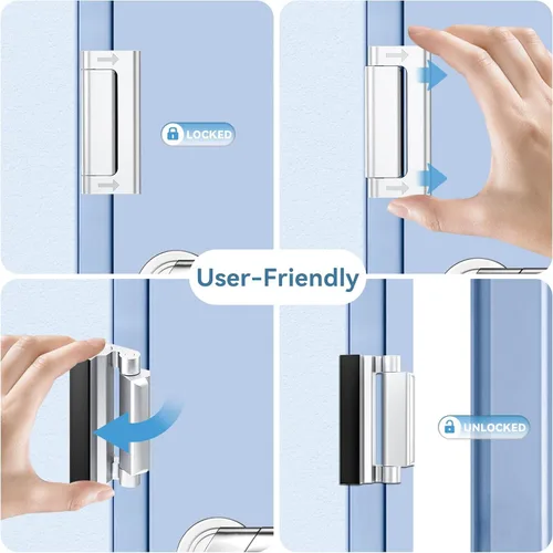 Miniatura 5 de 3 piezas cerradura de refuerzo de puerta, cerraduras de puerta para seguridad de niños, cerraduras de seguridad para puertas desde el interior, Tono