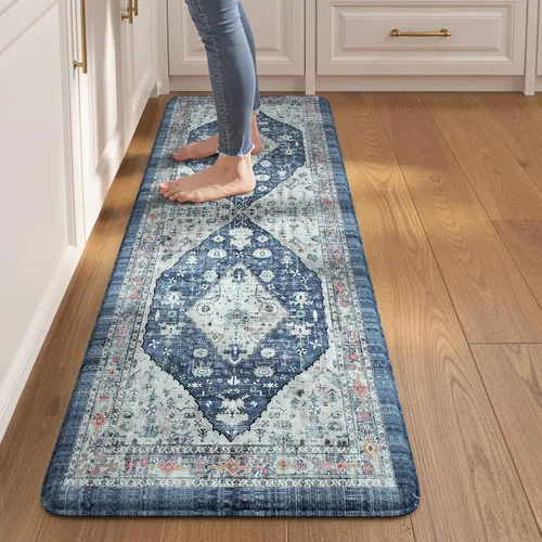 Miniatura 10 de Collive Alfombras y Tapetes Boho para Cocina 2 PIEZAS Alfombra Antifatiga Acolchada, Juego de 2 Alfombras de Cocina Impermeables Antideslizantes