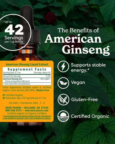 Miniatura 2 de Herb Pharm Extracto de ginseng americano orgánico certificado - 1 onza