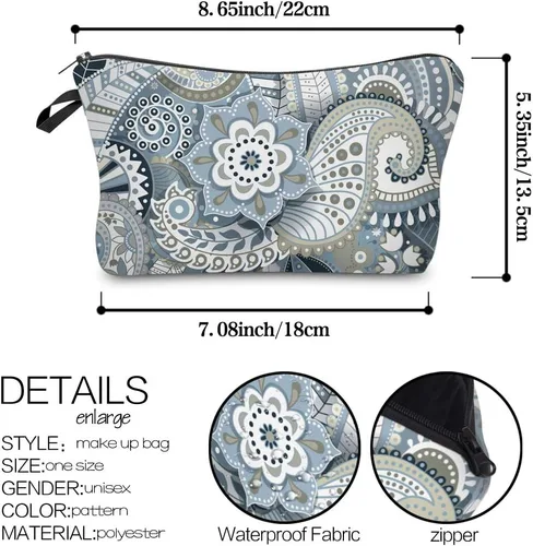 Miniatura 8 de Deanfun - Bolsa de maquillaje impermeable con diseño de mandala y flores, impermeable, espaciosa, cosmetiquera, bolsa de viaje ideal como regalo