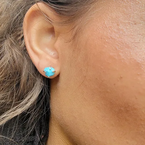 Miniatura 101 de Natural raw gemstone stud earrings with white gold over 925 sterling silver, 6 to 7mm rough genuine quality birthstone gift for her, Uniquelan