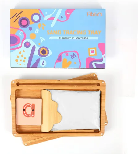 Miniatura 5 de AtMini Bandeja de arena para el aula, bandeja de arena Montessori de madera con tapa para niños que escriben letras y números, imprescindible