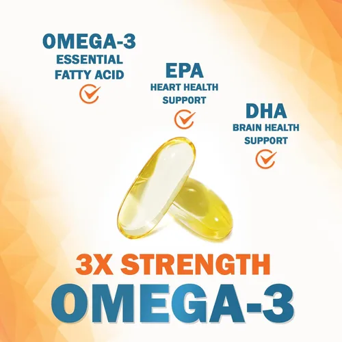 Miniatura 3 de Suplementos de aceite de pescado Omega 3 – 2400 mg de aceite de pescado por porción – Omega-3 de triple fuerza con ácidos grasos EPA y DHA – Apoyo