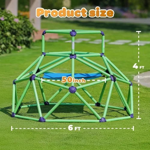 Miniatura 8 de Zupapa Monkey Bars Cúpula de Escalada con Hamaca - Gimnasio de la Jungla Resistente y Portátil con Hamaca para Niños, Conjunto de Juegos de Patio